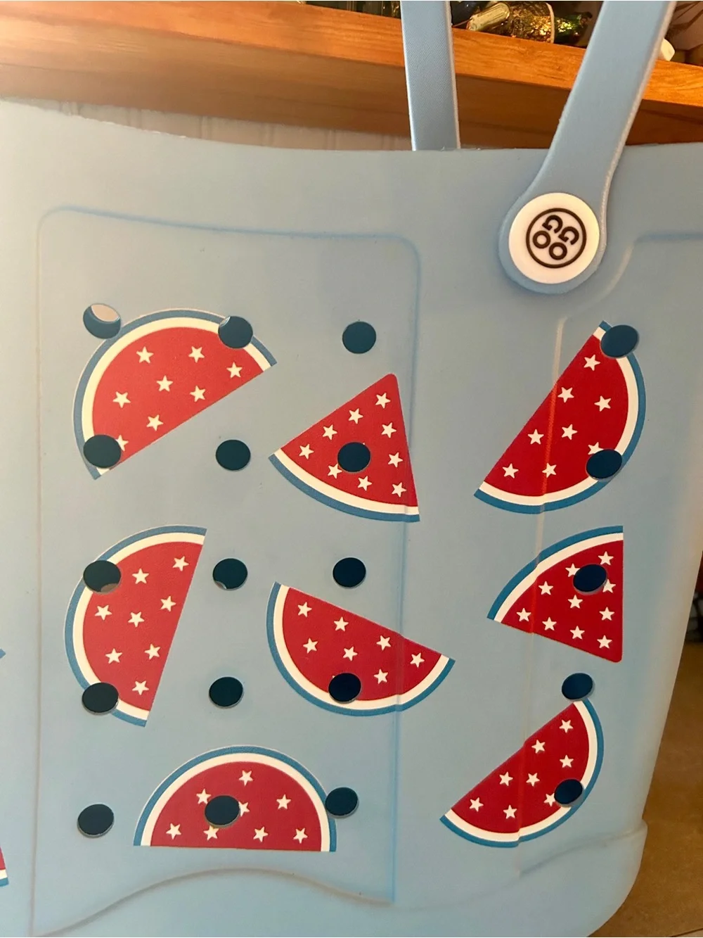 GOGO Light Blue Tote Bag with Red Watermelon Slice Print with stars